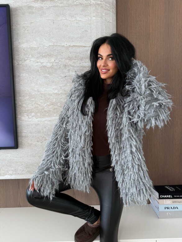 Sweter Vento z frędzlami szary 