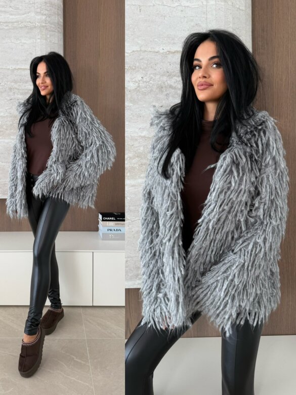 Sweter Vento z frędzlami szary 