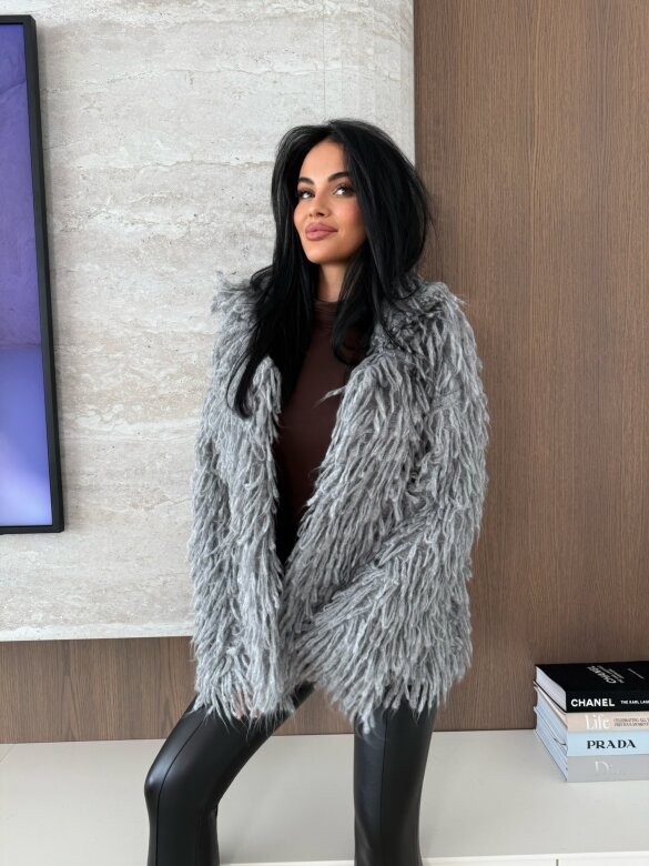 Sweter Vento z frędzlami szary 