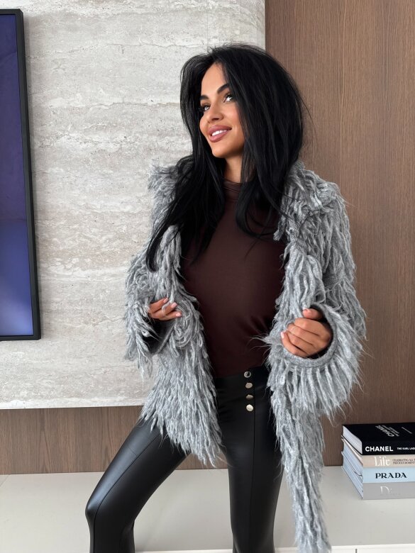 Sweter Vento z frędzlami szary 