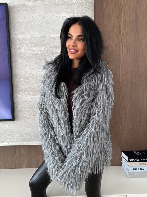 Sweter Vento z frędzlami szary 