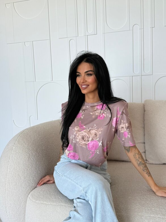 T-shirt Elenne brązowo-pudrowy