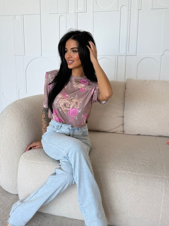 T-shirt Elenne brązowo-pudrowy