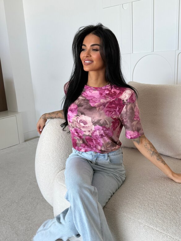 T-shirt Elenne brązowo-różowy