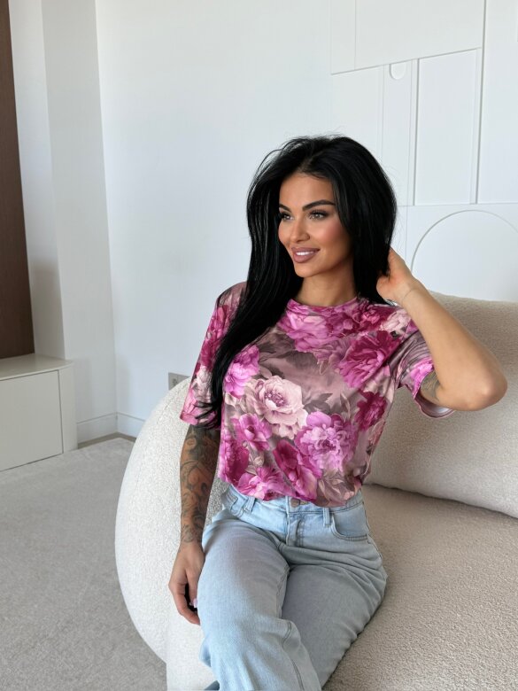 T-shirt Elenne brązowo-różowy