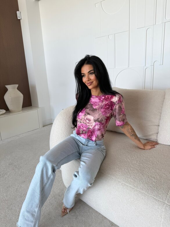 T-shirt Elenne brązowo-różowy