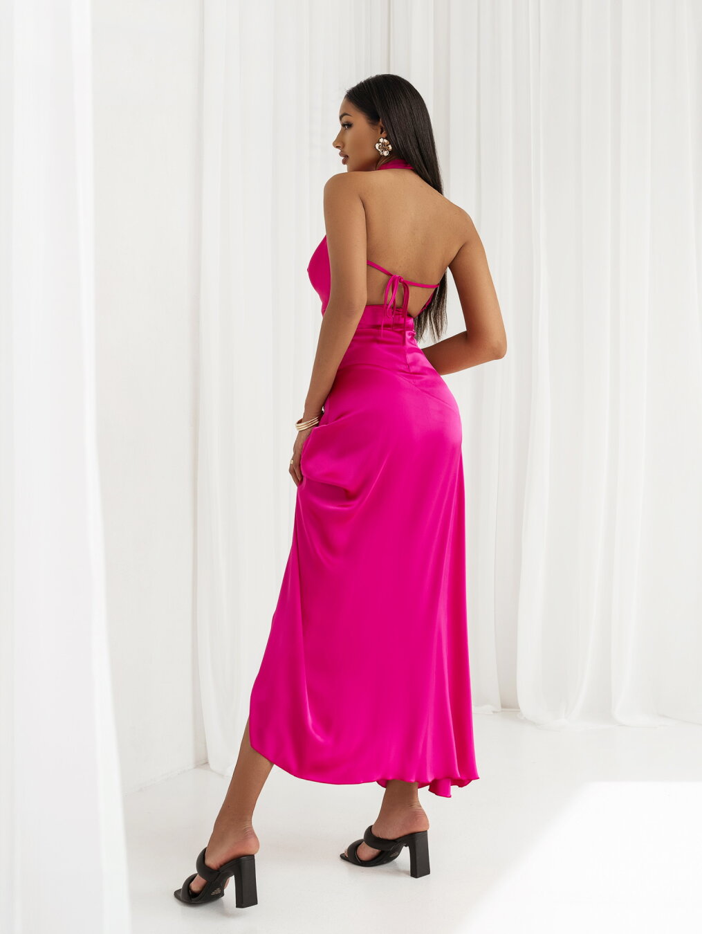 Sukienka Golden Sunset maxi satynowa fuksja 5