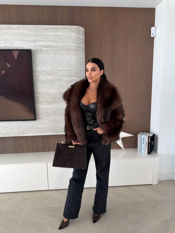 Futro Sallis czekoladowo-czarne