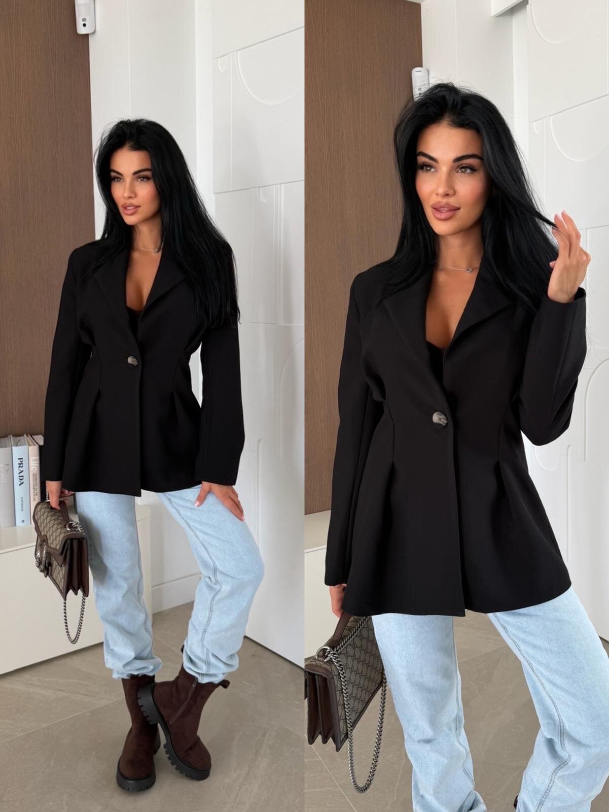 Marynarka Fluente taliowana czarna