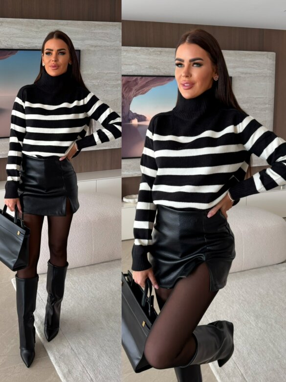 Sweter Elsere w paski czarny-ecru