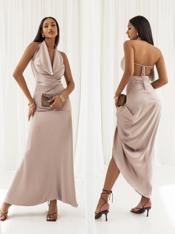 Sukienka Golden Sunset maxi satynowa pudrowa