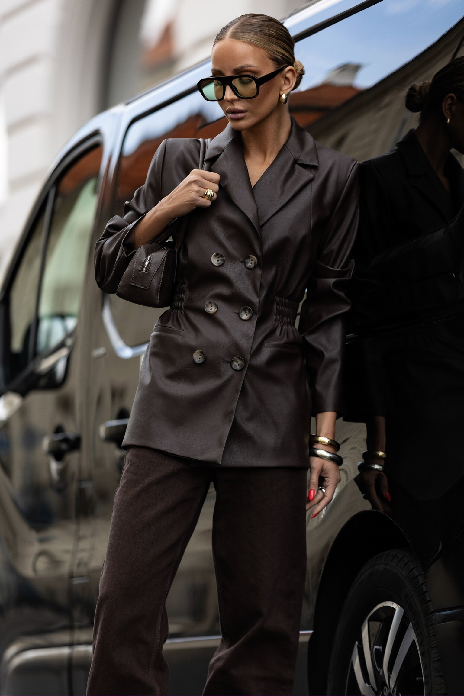 Marynarka Rosaria eko skóra czekoladowa