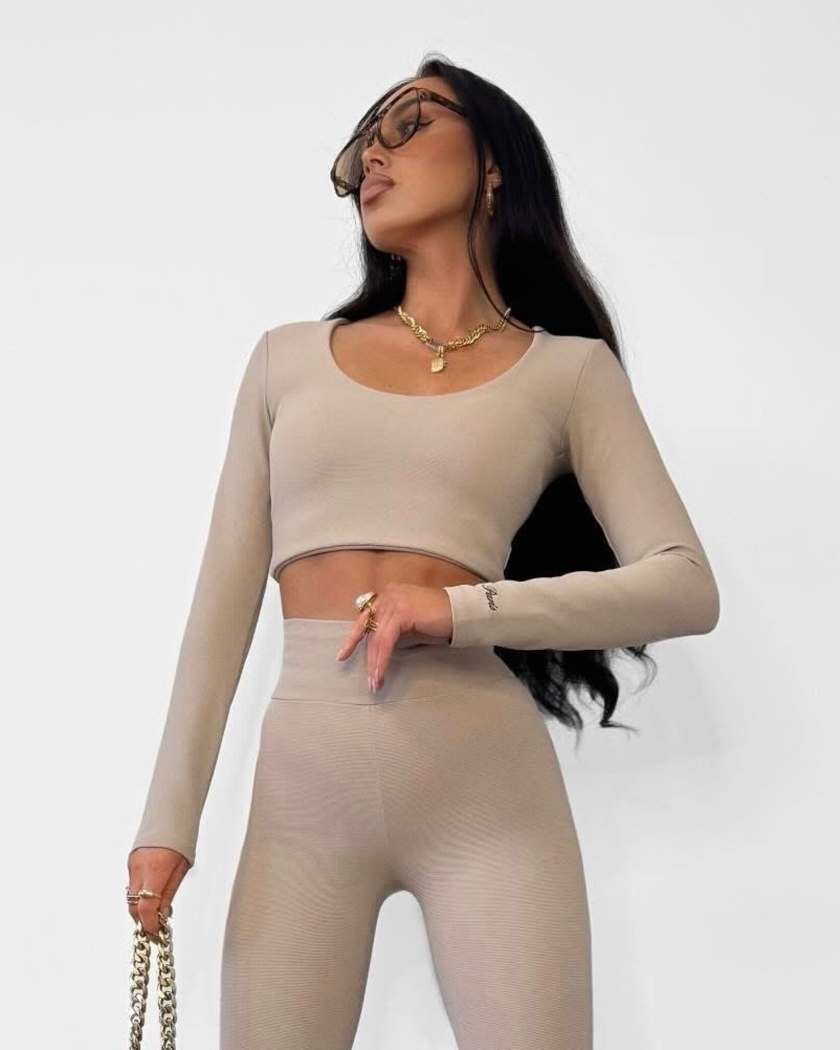Top Nessy prążkowany beżowy