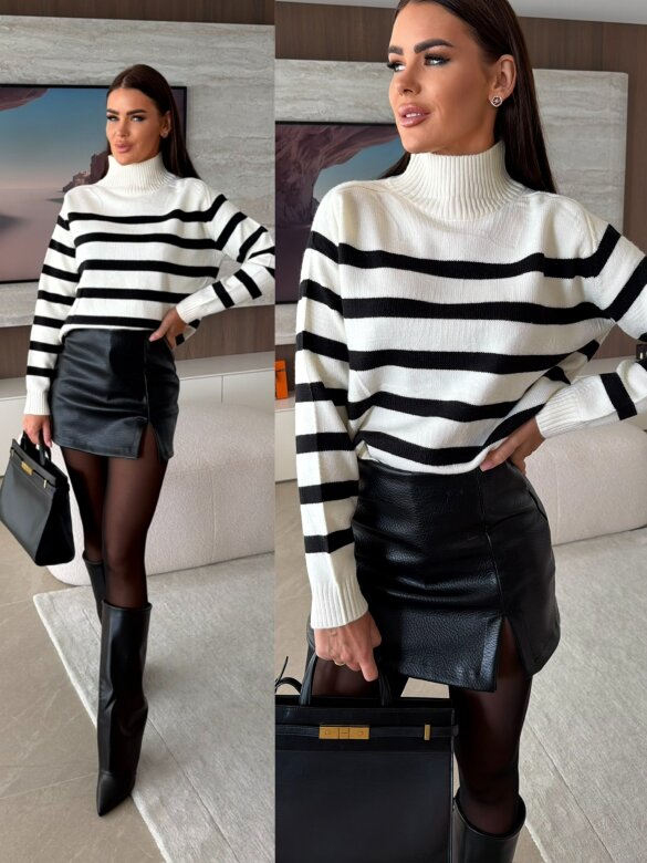 Sweter Elsere w paski ecru-czarny