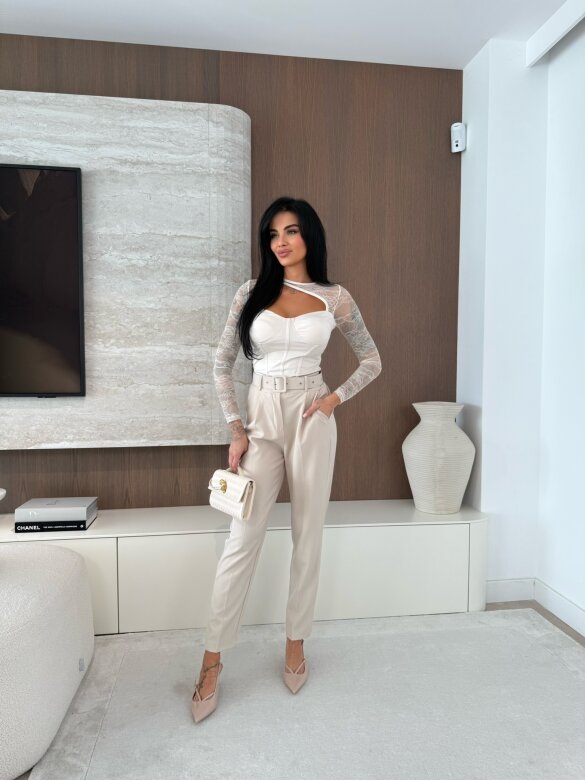 Bluzka Solmaris z koronką beżowa