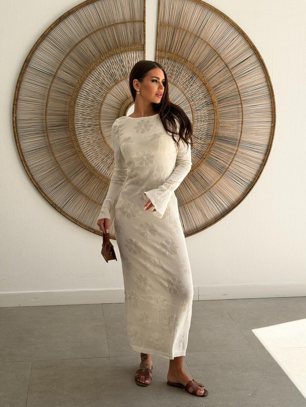 Knitwear dress Loretto maxi with cotton ecru | Varlesca Knitwear dress Loretto maxi with cotton ecru | Varlesca