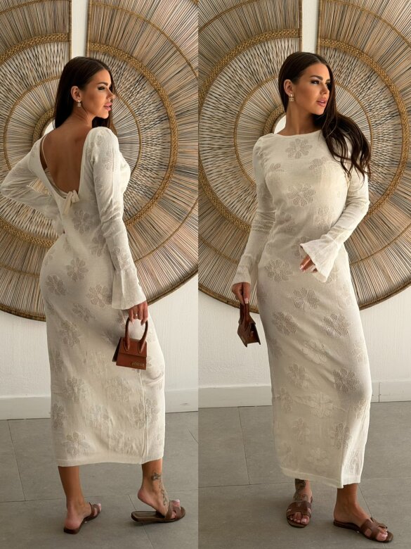 Sukienka Loretto maxi dzianinowa z bawełną ecru