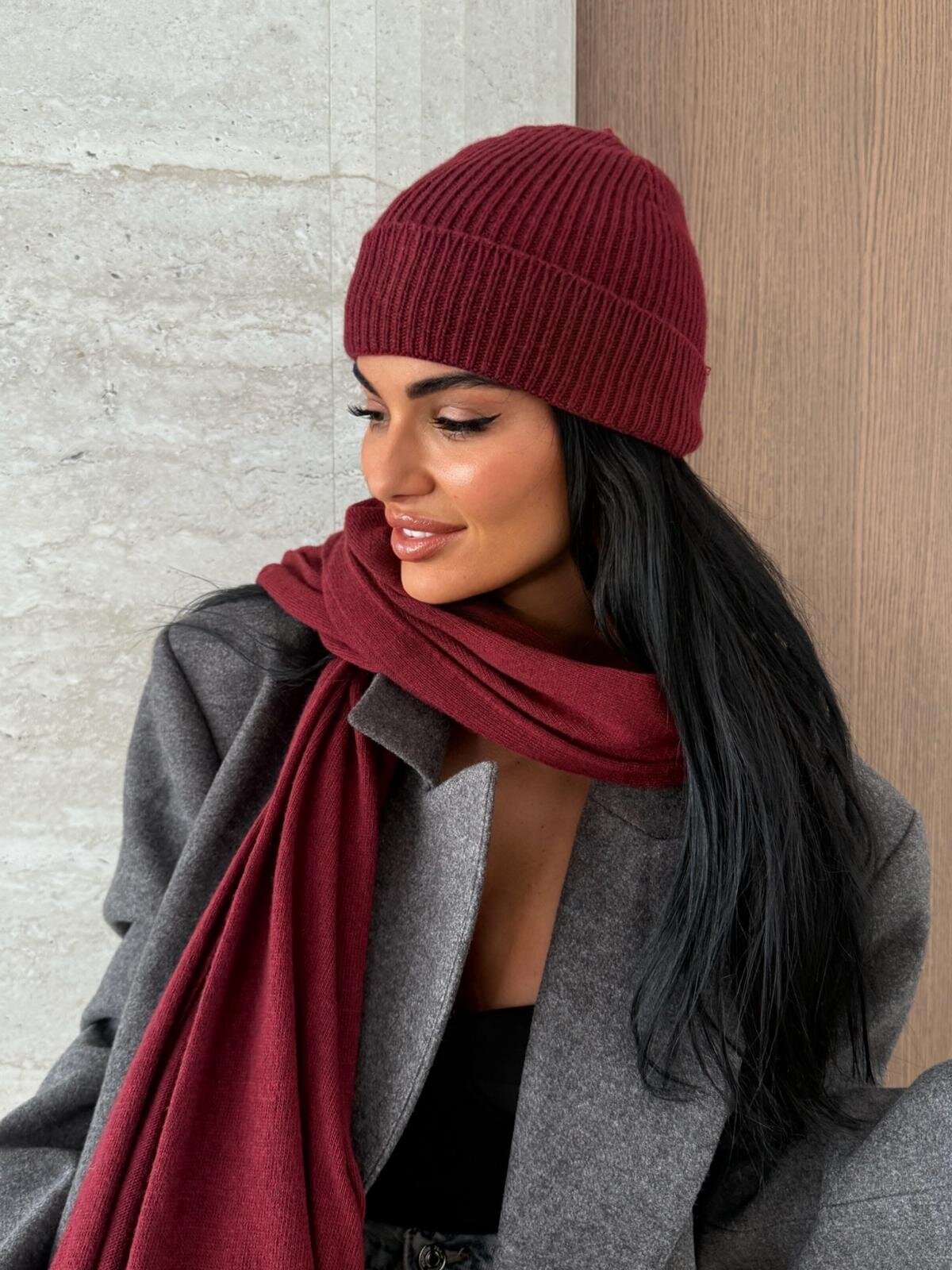 Czapka Cashmere z wełną i kaszmirem bordowa 