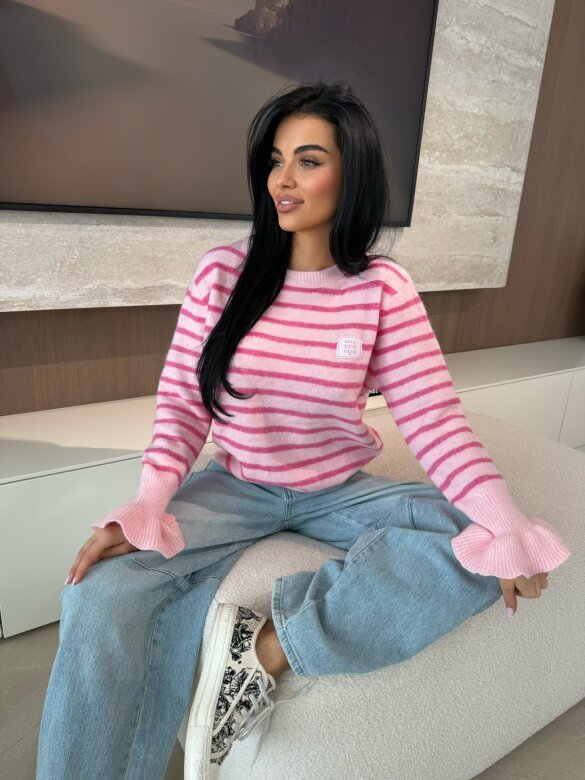 Sweter Bellaria w paski pudrowo-różowy