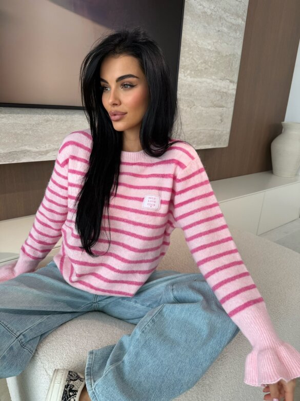 Sweter Bellaria w paski pudrowo-różowy