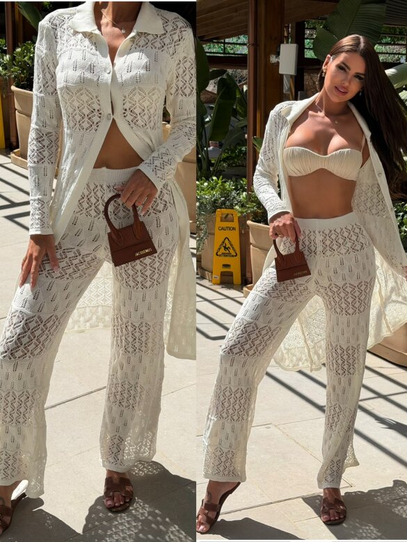 Komplet 2w1 Valeris ażurowy z wiskozy biały