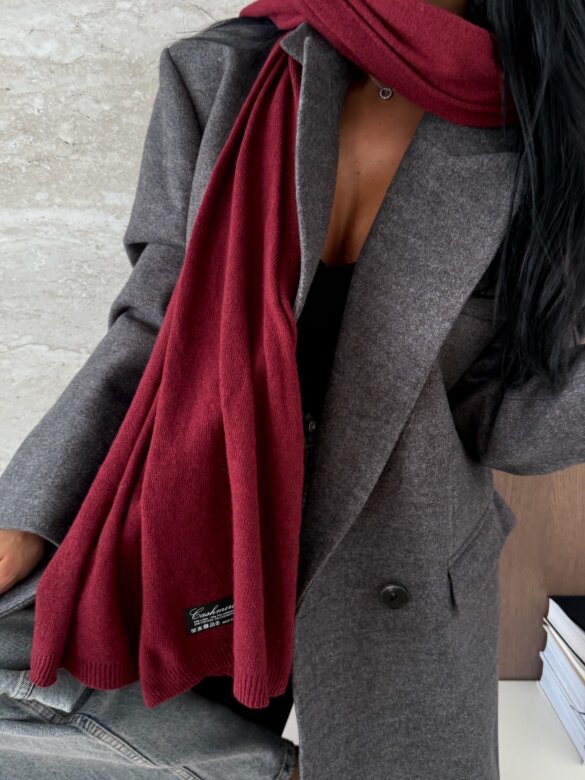 Szal Cashmere z wełną i kaszmirem bordowy