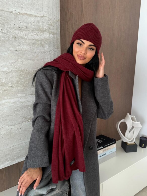 Szal Cashmere z wełną i kaszmirem bordowy