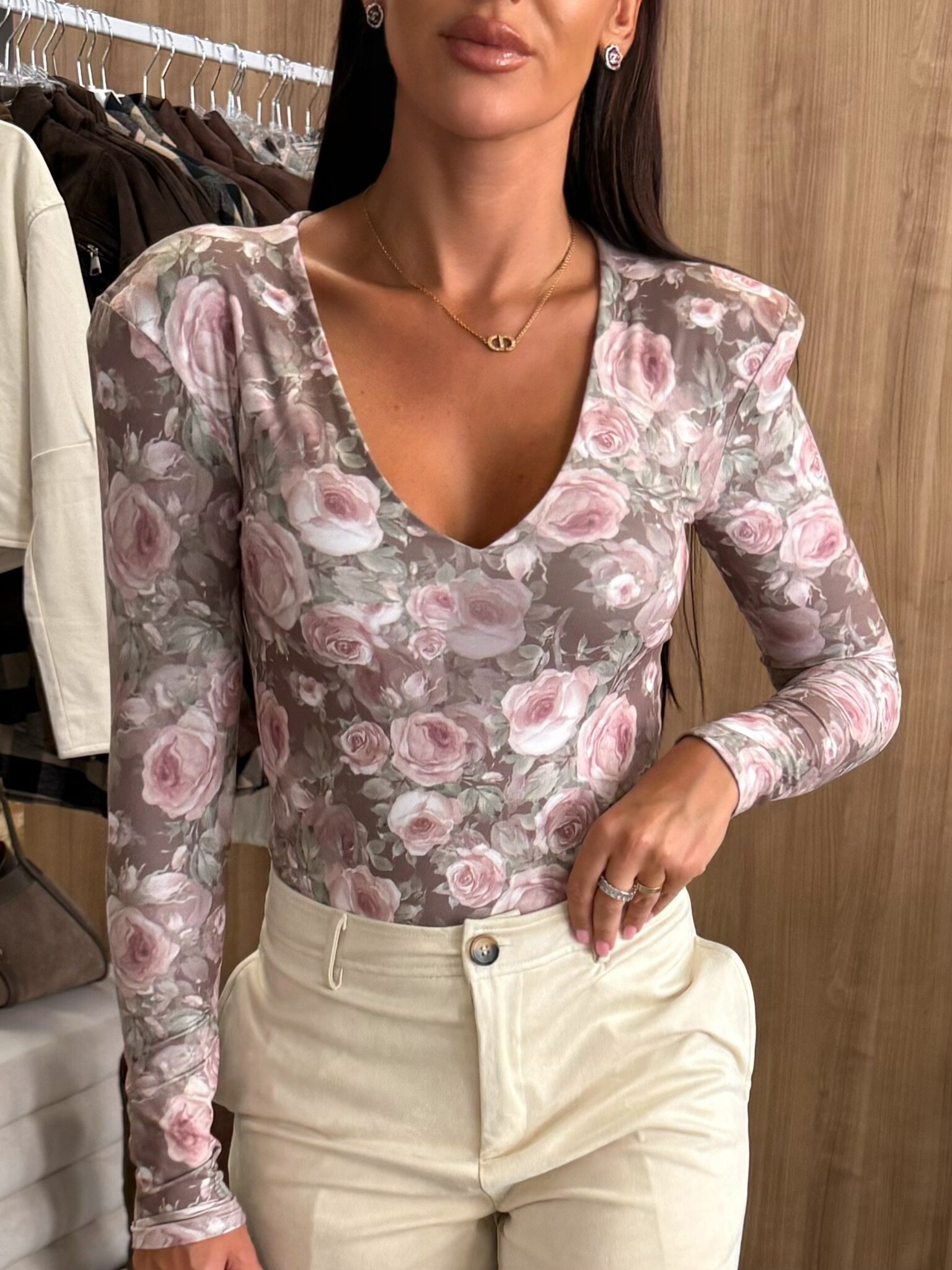 Body Mallory w kwiaty zielono-pudrowe