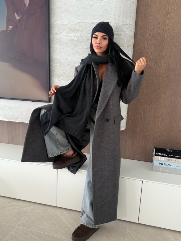 Szal Cashmere z wełną i kaszmirem grafitowy 