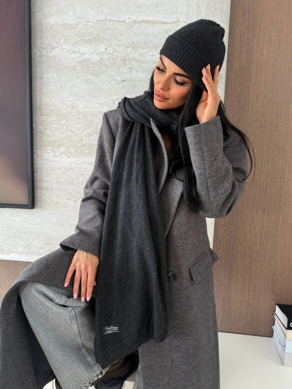 Szal Cashmere z wełną i kaszmirem grafitowy 