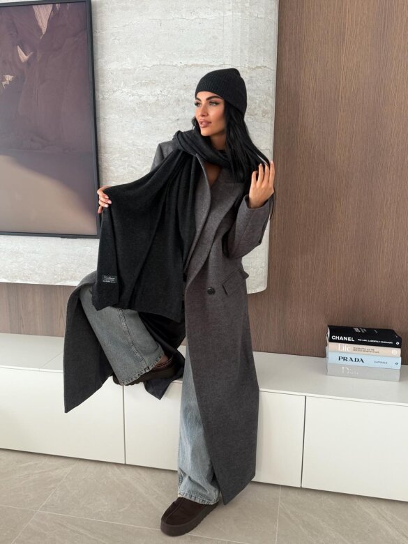 Szal Cashmere z wełną i kaszmirem grafitowy 