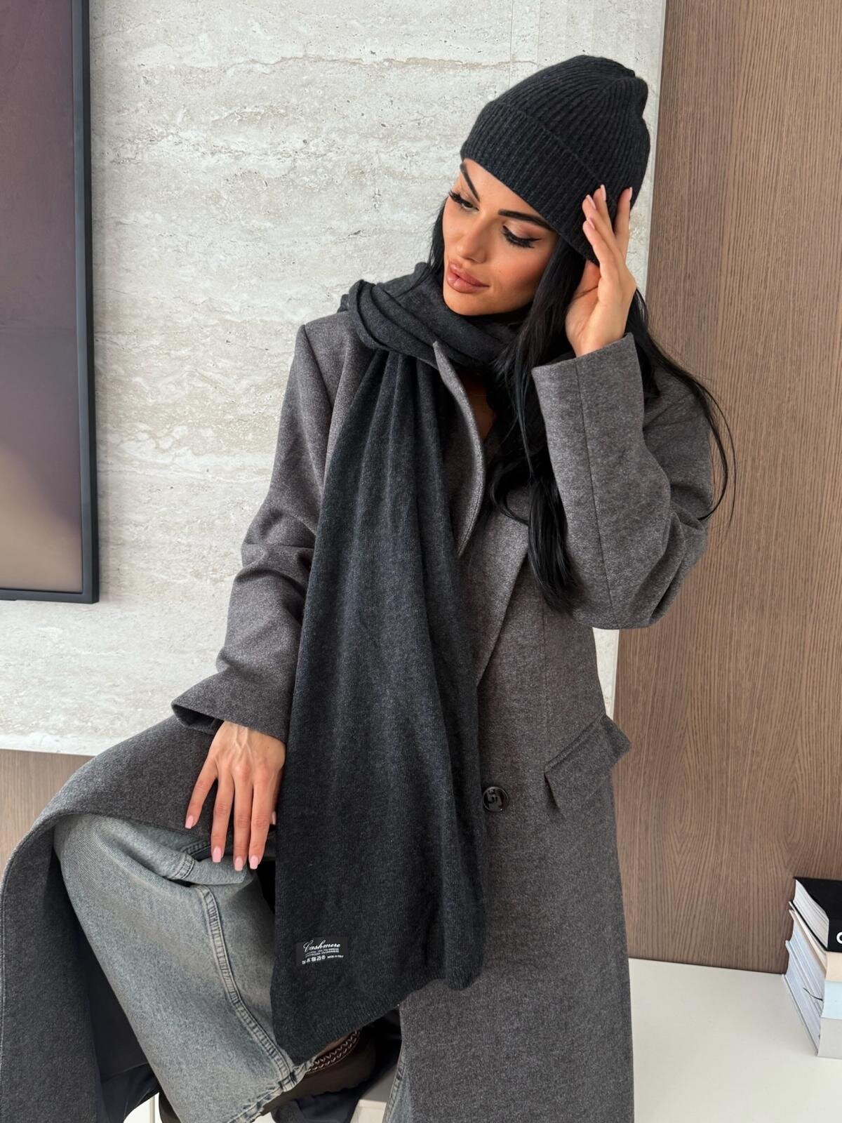 Szal Cashmere z wełną i kaszmirem grafitowy 