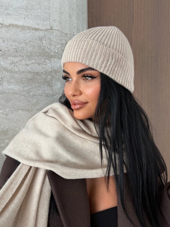 Shawl Cashmere with wool and cashmere light beige
