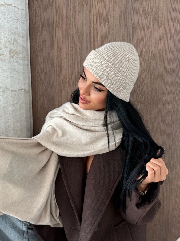 Shawl Cashmere with wool and cashmere light beige