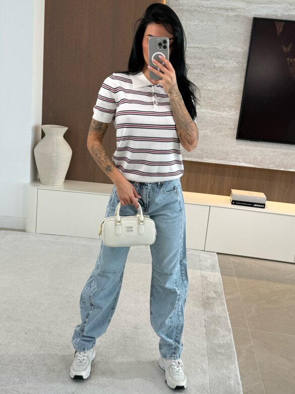 Sweter Finestra w paski ecru