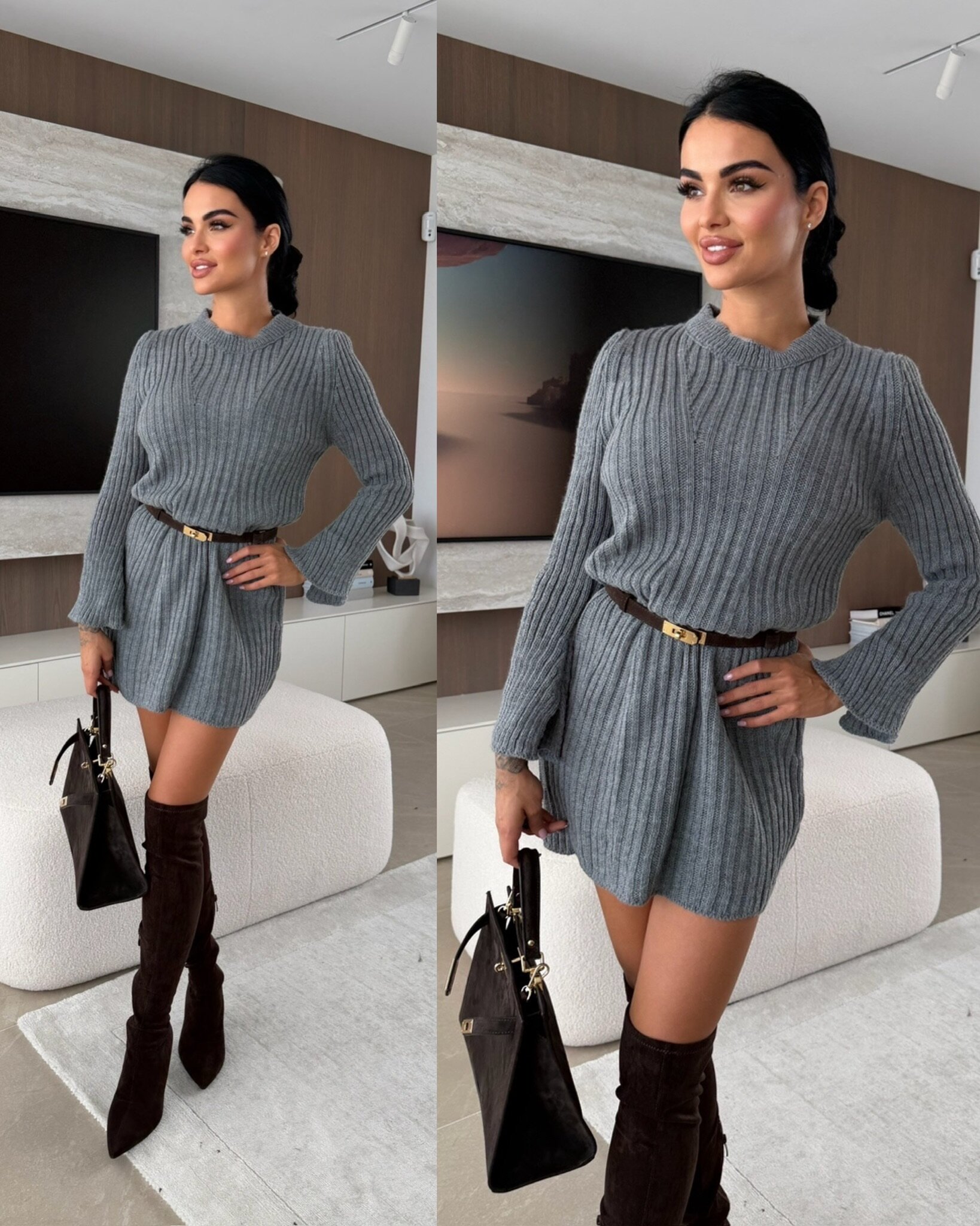 Sukienka Orisse sweterkowa szara 