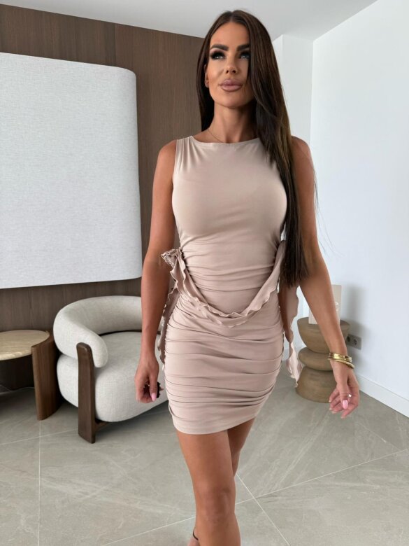 Sukienka Fashion Muse mini z różami beżowa 