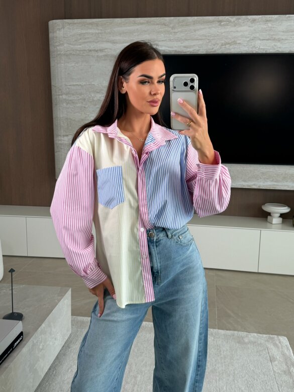 Koszula Rivano żółto-niebiesko-różowa