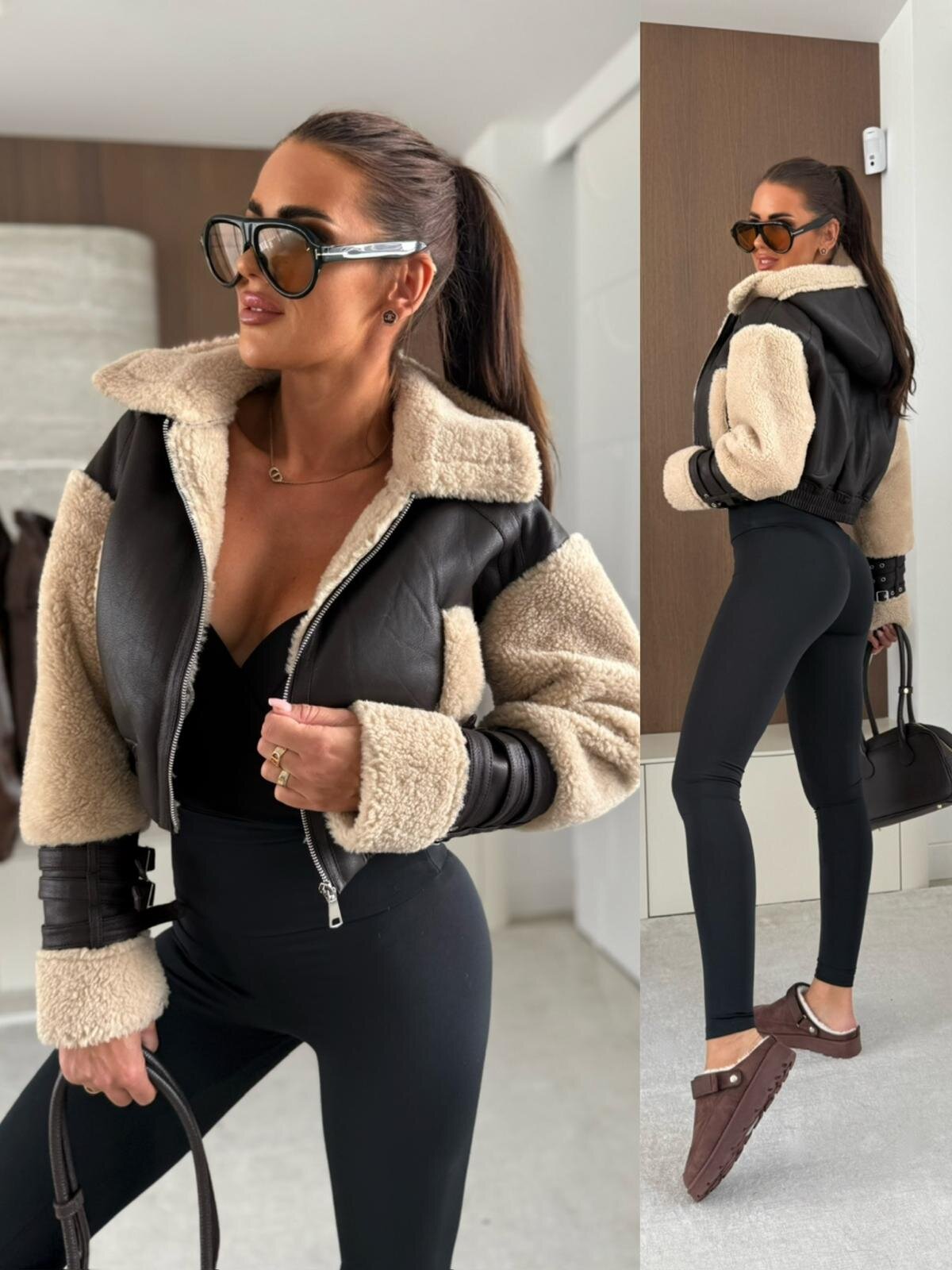 Kurtka Zailo czekoladowo-beżowa