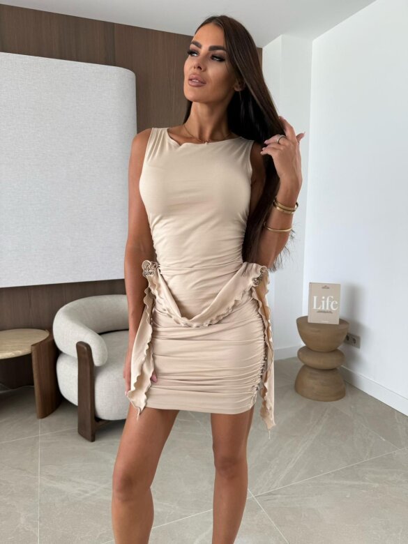 Sukienka Fashion Muse mini z różami jasnobeżowa 