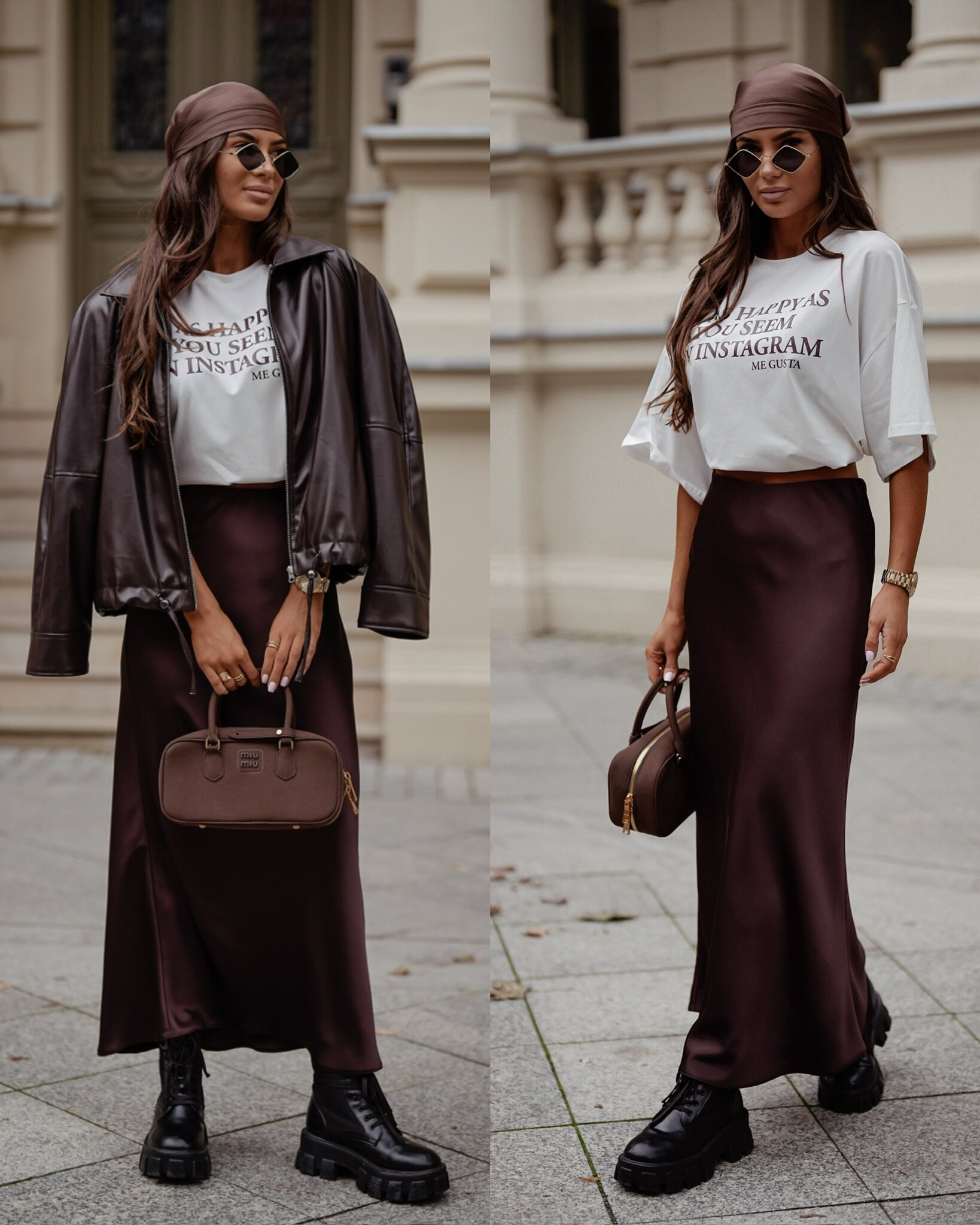 Spódnica Creta satynowa czekoladowa 