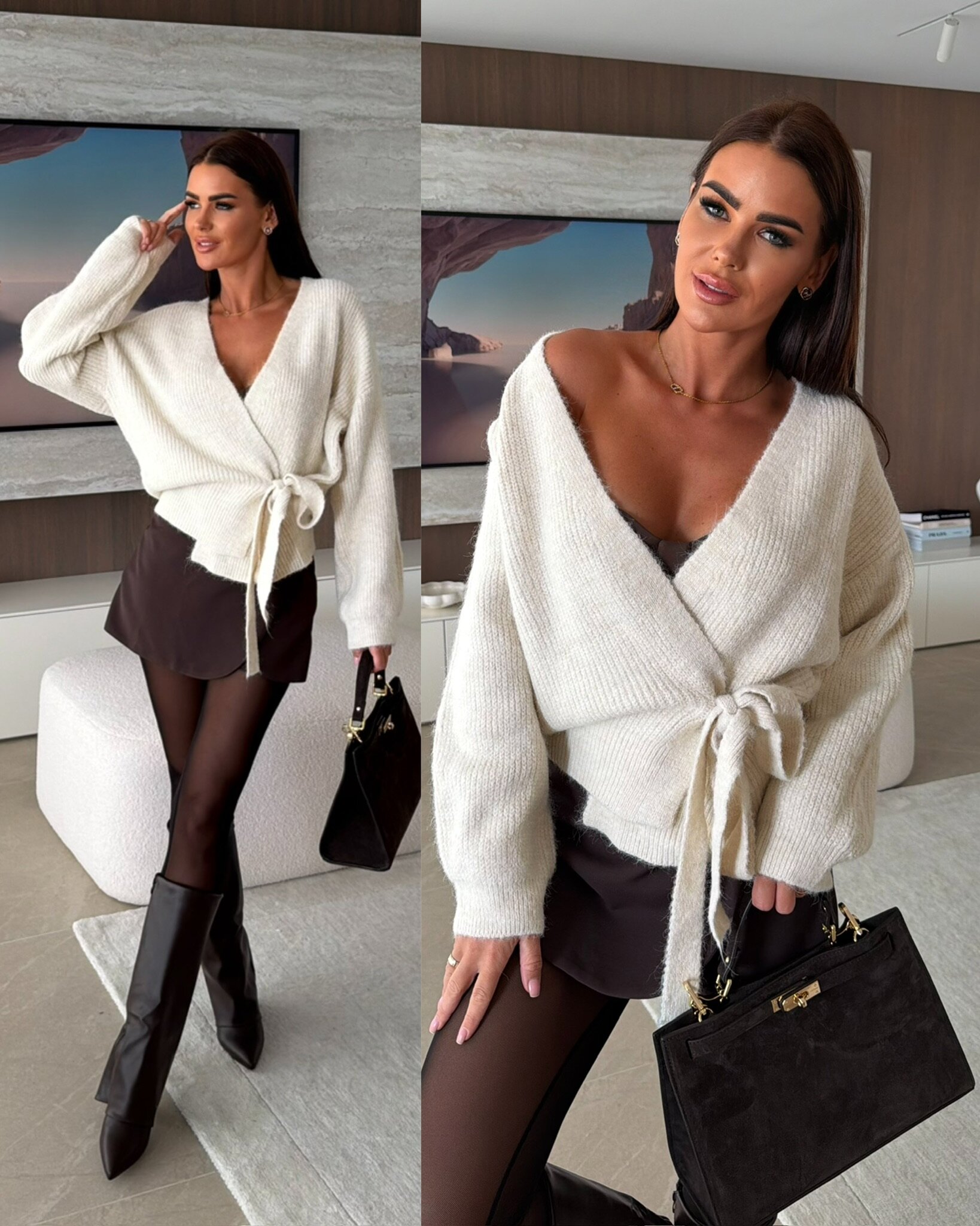 Sweter Elantre wiązany ecru