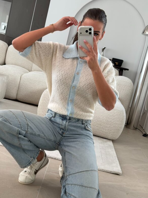 Sweter Alani biało-niebieski