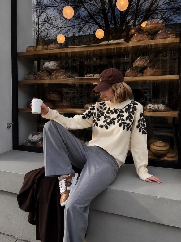 Sweter Leaves ecru 