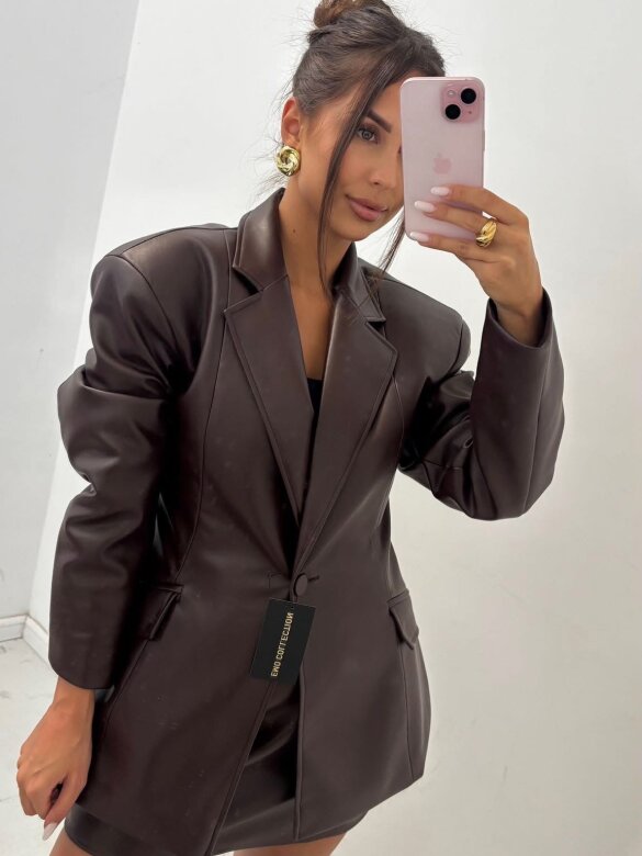 Marynarka Leonida eko skóra brązowa 