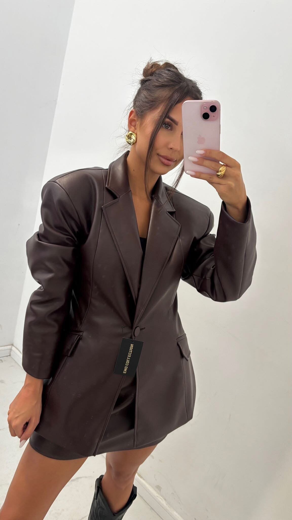 Marynarka Leonida eko skóra brązowa 