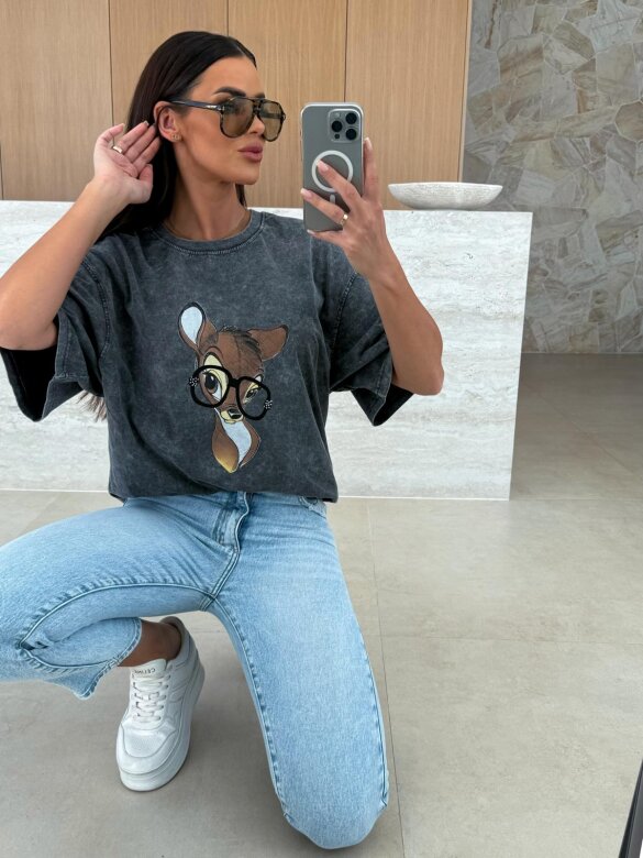T-shirt Bambi dekatyzowany grafitowy