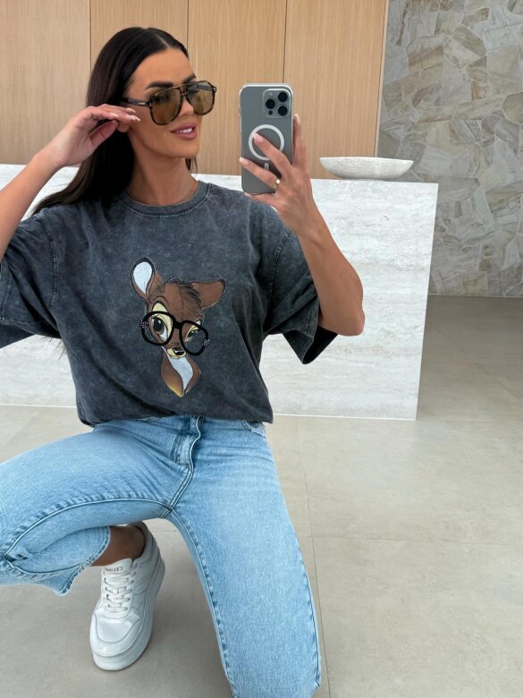 T-shirt Bambi dekatyzowany grafitowy