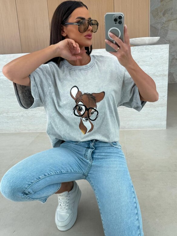 T-shirt Bambi dekatyzowany szary 