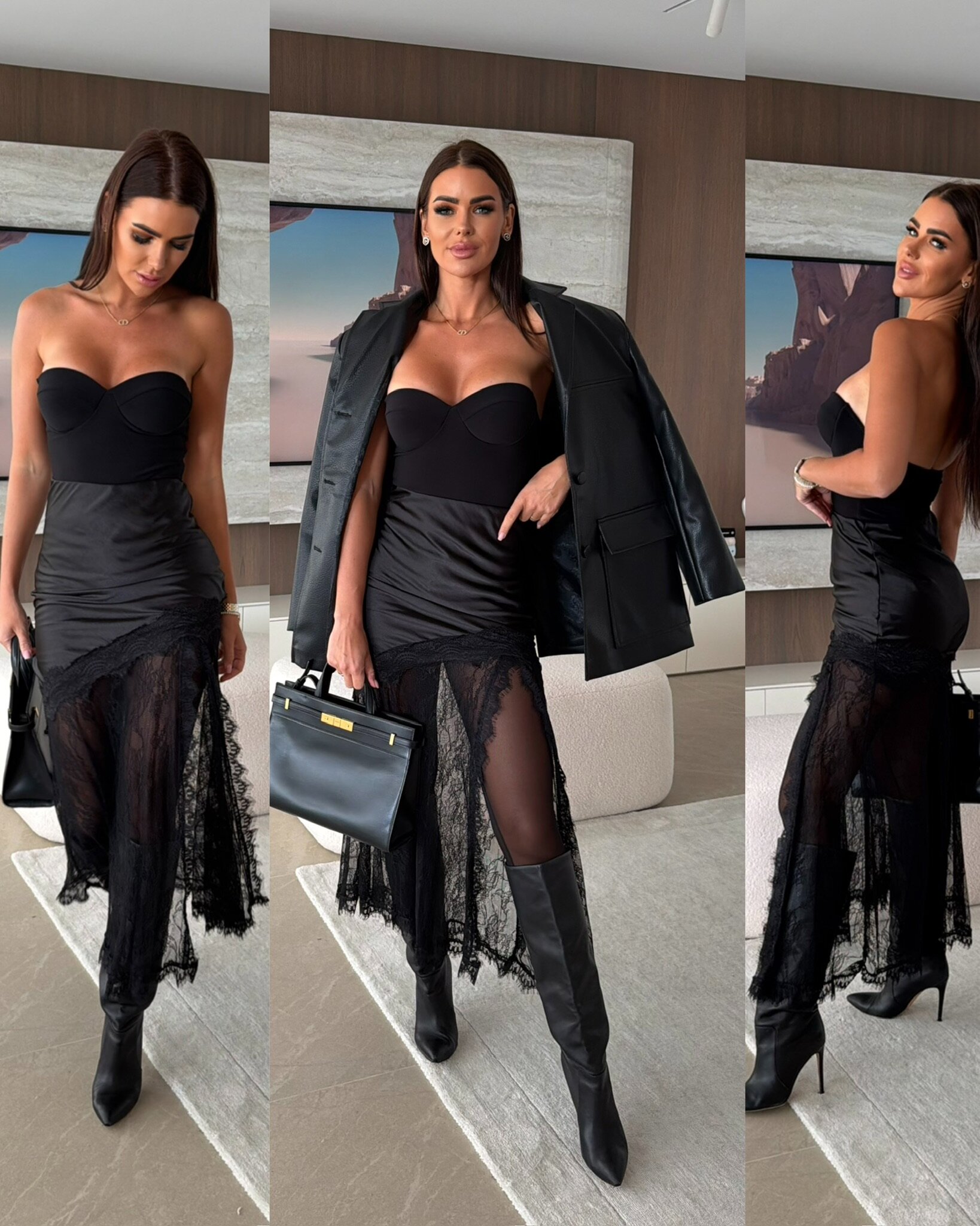 Spódnica Dessara satynowa z koronką czarna